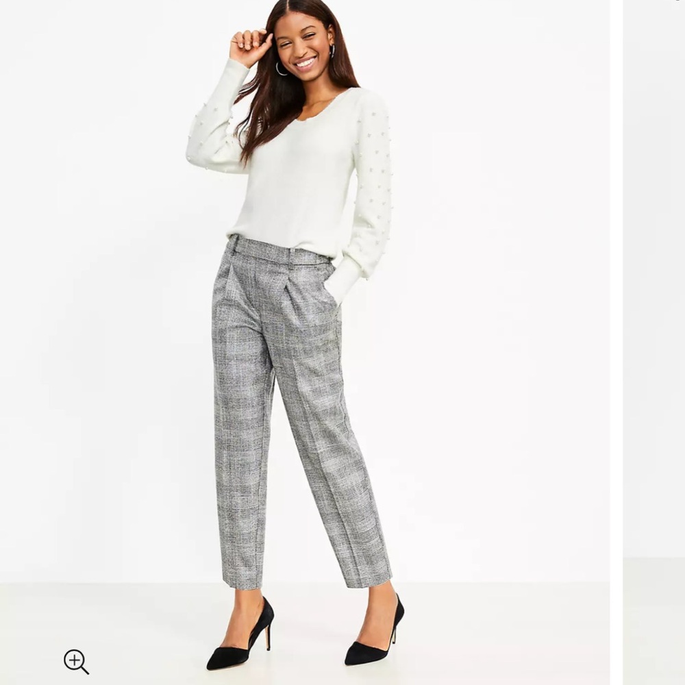 LOFT Pull On Taper Pants in Shimmer Plaid